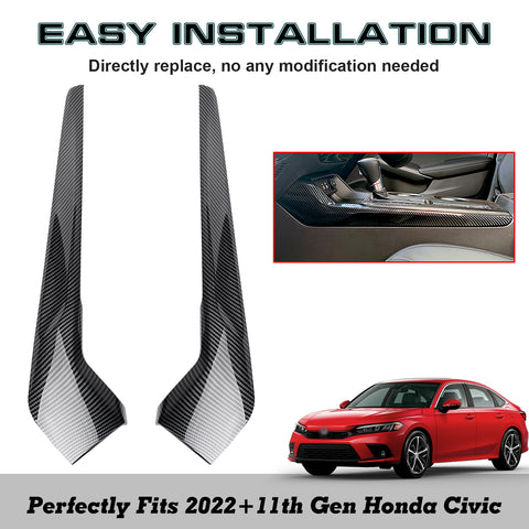 2pcs Carbon Fiber Pattern Gear Shift Both Side Cover Trim For Honda Civic 2022