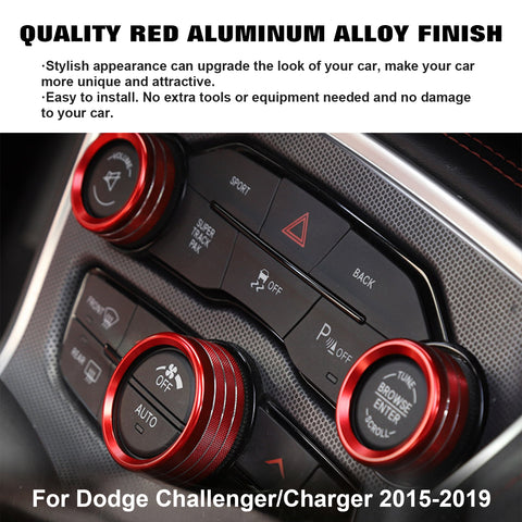 3X Alloy AC Radio Volume Adjust Knob Ring Circle Cover Trim For Dodge Charger Challenger 2015-2019