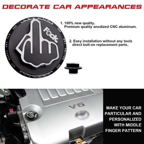 1X Black Middle Finger Novelty Engine Fuel Tank Cap Gas Oil Box Cover For Toyota