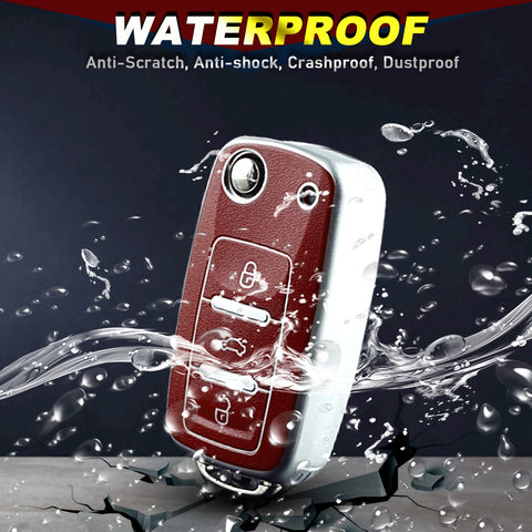 Key Fob Cover for VW Volkswagen Golf GTI Passat Beetle Tiguan Polo EOS Jetta MK1-MK6 3 Buttons,Soft TPU Full Protection Key Shell Case Smart Remote Entry,Brown