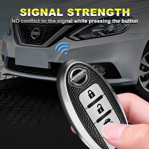 Silver Smart Remote Keyless FOB Shell Cover Soft TPU Leather 4 Button For Nissan