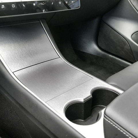 3pcs for Tesla Model 3 Center Console Wrap Sticker, Armrest Cup Holder Box Panel Trim, Protective Film Anti-Scratch Decal, Black Color Carbon Fiber Pattern / Matte Black / Matte White / Brushed Silver