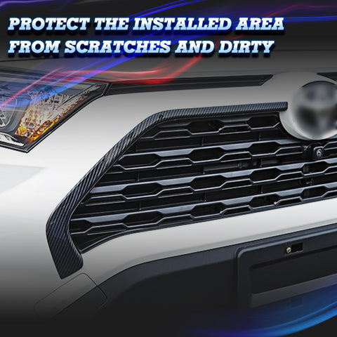 2pcs Auto Exterior Front Bumper Grille Frame Strip Cover Trim Compatible with Toyota RAV4 2019-2024, Carbon Fiber Pattern