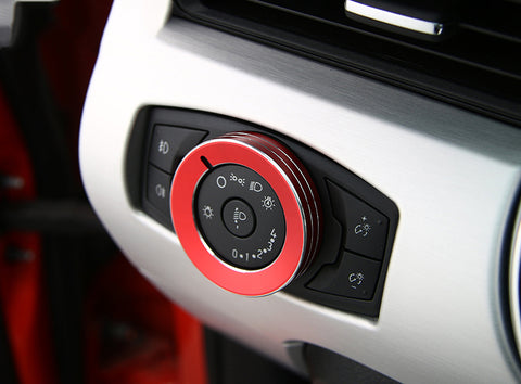 1x Red Aluminum Headlight Fog Light Switch Knob Cover Button Ring Trim for Ford Mustang F-150 Raptor 2015-up