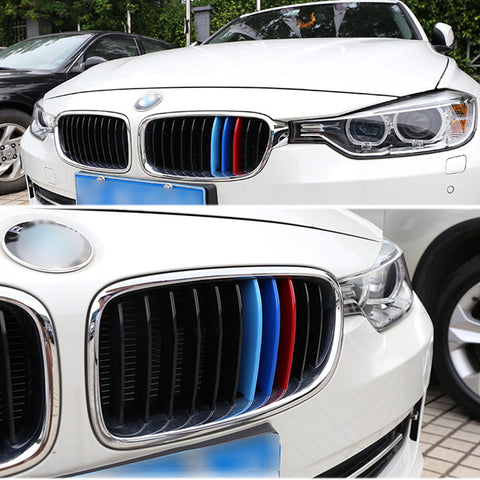 TRI Color M Sporty Grille Insert Trim Exact Fit Kidney Grill Stripe Clip for BMW 3 series E46 LCI Sedan 2002-2004 (11 beam bars)