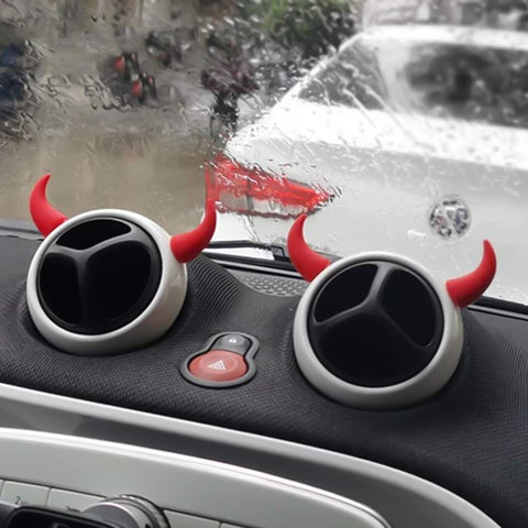 2Pcs PU Foam Small Red Devil Bull Horn AC Air Outlet Stickers Decor For Car