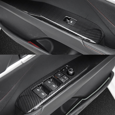 4pcs Carbon Fiber Pattern / Red ABS Car Door Window Lock Panel Switch Bezel Cover Driver Passenger Side for Toyota Camry 2018-2024