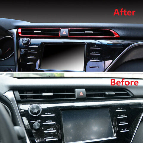 ABS Carbon Fiber / Red ABS Middle Air Vent Outlet Trim for Toyota Camry 2018 2019 2020