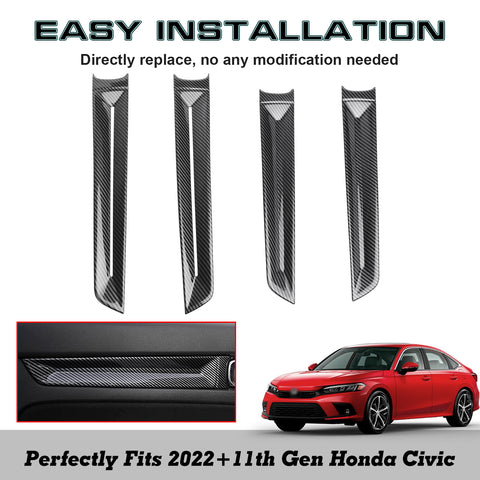 4x Carbon Fiber Pattern Side Door Strip Cover Trim For Honda Civic 11th Gen 2022