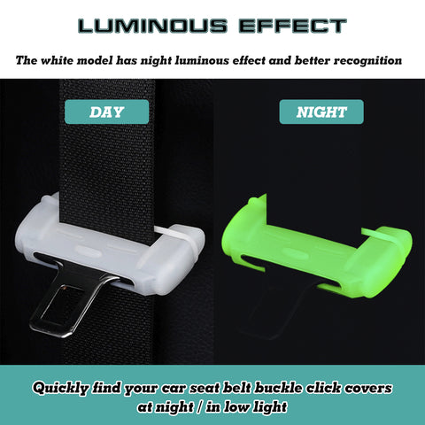2PCS White Night Glow Warning Anti-Scratch Seat Belt Buckle Clip Cover Protector