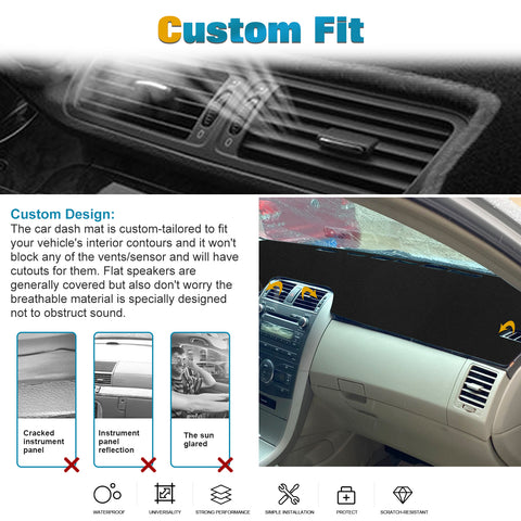 Center Console Dashboard Mat Pre-cut Non-Slip Sunshield Sun Glare Protector Dash Carpet Pad Black Cover Compatible with Toyota Corolla 2008-2013