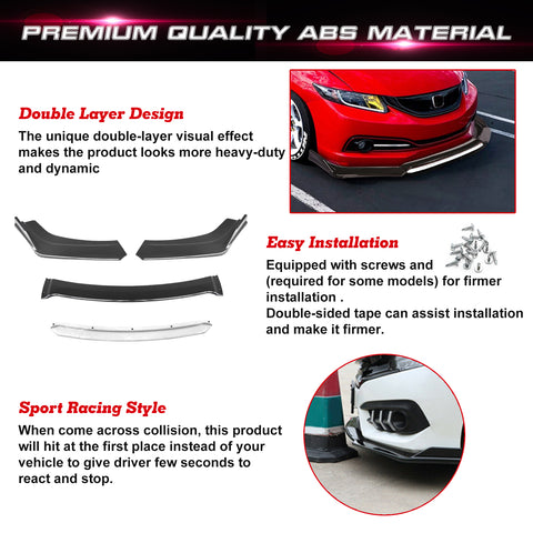 Front Bumper Lip Chin Spoiler Splitter Diffuser Protector Body Kit Compatible with Honda Accord Civic or Volkswagen MK5 MK6 MK7 or Kia Optima or Mitsubishi Lancer, Carbon Black w/White 4pcs