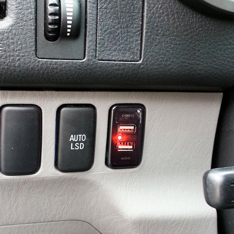 Dual USB Car Charger Socket with Audio Input Port for Toyota FJ Cruiser Highlander Tacoma 4Runner Camry RAV4 Tundra - High Speed USB Charging for iPhone iPad Samsung Digital Camera