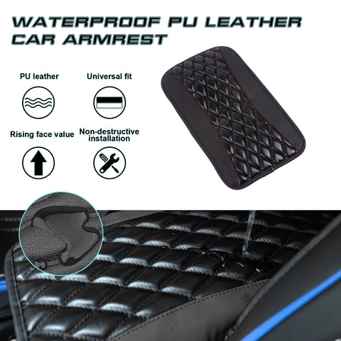 Xotic Tech Center Console Armrest Seat Box Cover Pad, Leather Cushion w/Flexible Elastic Band, Universal Accessories for Most Cars, SUV, Truck (Black 12.60"x7.48")