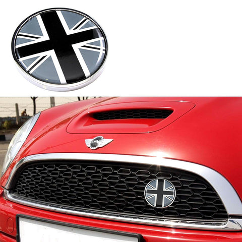 1 Set Front Grill Badge w/ Holder Fit All MINI Cooper R50 R55 R56 R57 R558 R60 UK Flag (Red/Black)