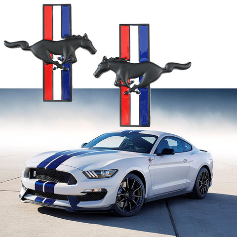 2x Pony Running Horse Tri Bar Emblem Side Fender Door Badge Sticker For Ford Mustang