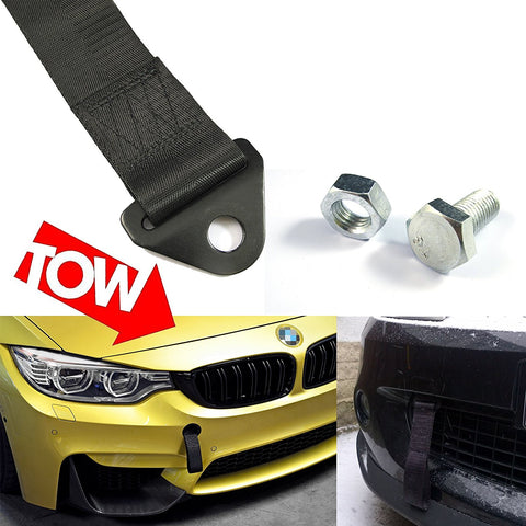1x JDM Sports High Strength Racing Tow Strap Set For Front Rear Bumper Towing Hook