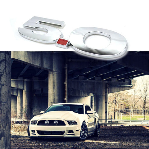 1x Silver/Matte Black Metal Aluminum Badge Sticker 3D Logo 5.0 Liter Side Fender Emblem For Ford Mustang Cars