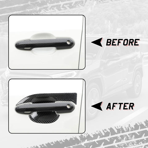 Set Carbon Fiber Style Exterior Side Mirror Stripe Door Handle Bowl Cover Door Handle Cover Gas Tank Cap Accessories Cover Trim Combo Kit, Compatible with Toyota Rav4 2019-2024