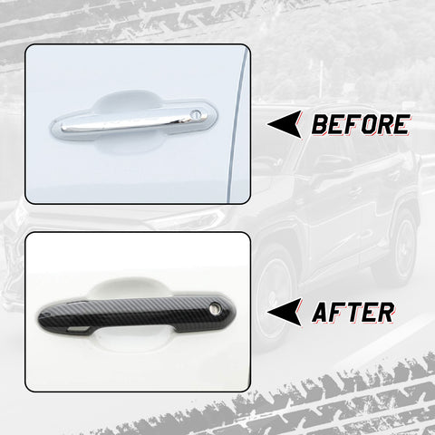 Set Carbon Fiber Style Exterior Side Mirror Stripe Door Handle Bowl Cover Door Handle Cover Gas Tank Cap Accessories Cover Trim Combo Kit, Compatible with Toyota Rav4 2019-2024
