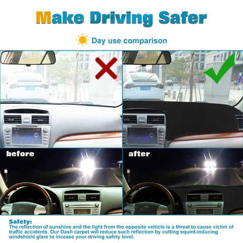 Center Console Dashboard Mat Pre-cut Non-Slip Sunshield Sun Glare Protector Dash Carpet Pad Black Cover Compatible with Toyota Camry 2007-2011