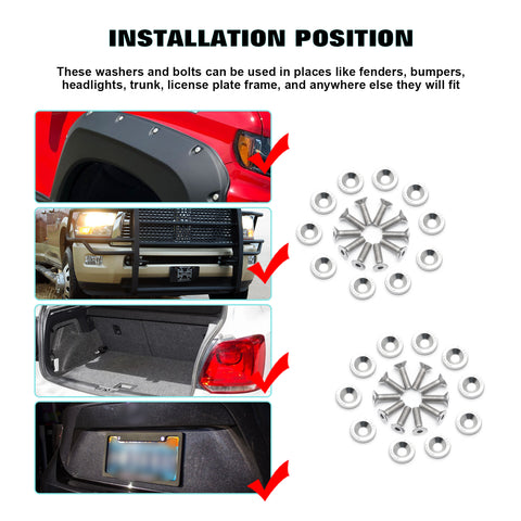 20Pcs CNC Billet Aluminum Engine Bolt Bay Screw Washer Dress Up Kit (Silver)