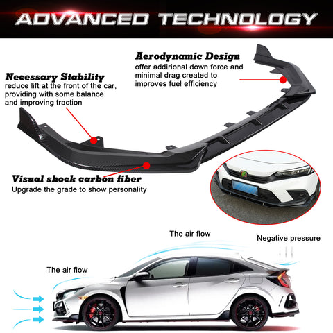 For Honda Civic 4Dr 2022+ Front Bumper Lip Spoiler Splitter Carbon Fiber Pattern