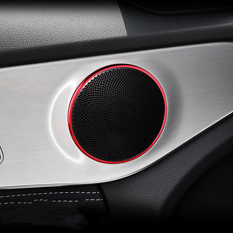 4pcs Blue/ Red Aluminum Car Door Audio Speaker Ring Cover Trim Decal for Mercedes Benz W205 C-Class GLC Class GLC200L 2015+