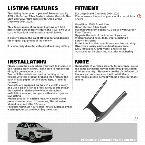 Carbon Fiber Pattern Gear Shift Box Cover Trim For Jeep Grand Cherokee 2014-2020