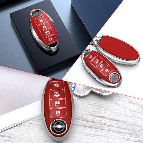 Smart Key Fob Cover Case Holder Soft TPU Full Cover Protection For Nissan Altima Maxima Murano Sentra Versa Pathfinder Armada 4 Button Keyless Entry Remote, Red
