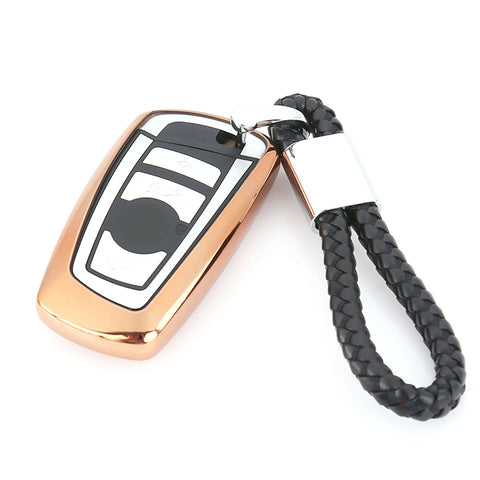 Key Fob Case Soft TPU Remote Control Key Shell Cover Case for BMW 1 3 4 5 6 7 Series X3 X4 M2 M3 Keyless, Gold