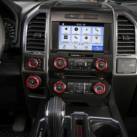 6pcs Centre Console AC Climate Control/Radio Volume Tune Switch Knob Surrounding Ring Decoration Covers Compatible with Ford F150 XLT 2016-2020 (Red)