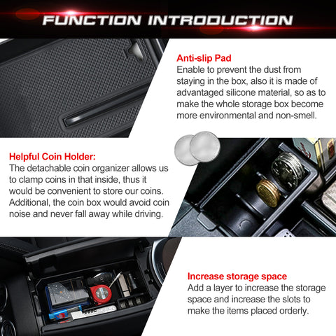 Center Console Armrest Secondary Compartment Container Tray Insert Storage Organizer Box Compatible with Mercedes Benz C Class W205 2015-2021, GLC Class W253 2016-2021