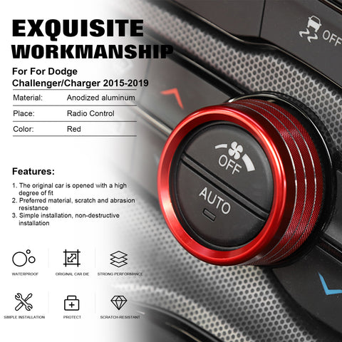 3X Alloy AC Radio Volume Adjust Knob Ring Circle Cover Trim For Dodge Charger Challenger 2015-2019