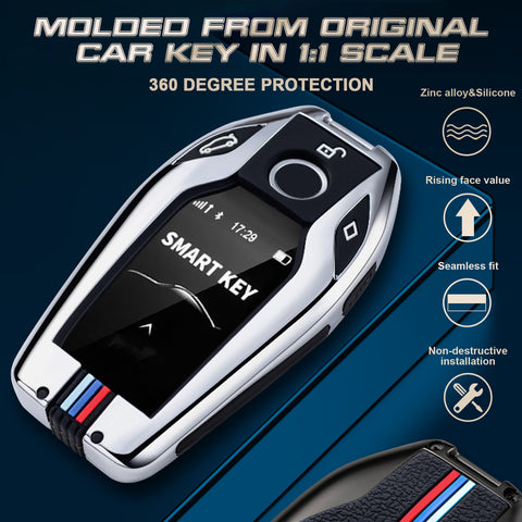 Sliver Zinc Alloy&Silicone Full Seal Key Fob Cover For BMW 5 6 7 Series X5 X6 X7