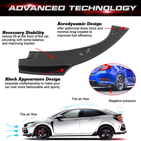 Sedan Rear Bumper Side Skirt Lip Splitter Glossy Black For 2016-2021 Honda Civic 4 Door Sedan Model