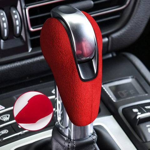 Red Suede Gear Shift Knob Cover Sticker For Porsche Macan Panamera Boxter 911