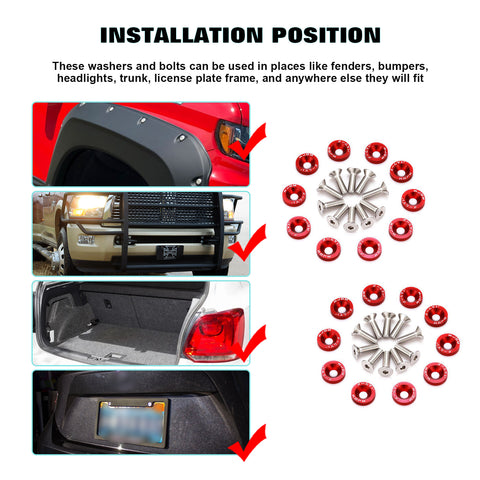 20Pcs CNC Billet Aluminum Engine Bolt Bay Screw Washer Dress Up Kit (Red)