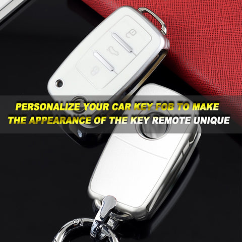 Key Fob Cover for VW Volkswagen Golf GTI Passat Beetle Tiguan Polo EOS Jetta MK1-MK6 3 Buttons,Soft TPU Full Protection Key Shell Case Smart Remote Entry,White