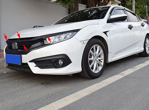 Chrome Delete Blackout Overlay Vinyl KK Kit For Honda Civic 2016 2017 2018 2019 2020 2021 Front Grille Trim - Matte Black