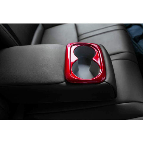 Red Interior ABS Water Cup Holder Cover Trim For Honda Civic 10th-11th 2016-2022