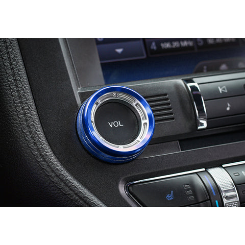 2pcs Centre Console Radio Volume Tune Switch Control Knob Surrounding Ring Decoration Covers Compatible with Ford Mustang 2015-up (Blue)