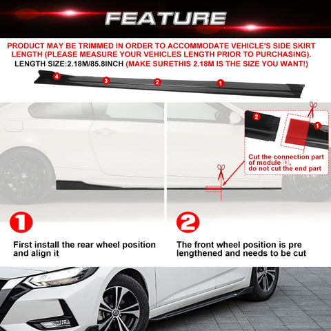 Car Lower Side Skirts Protect Rocker Panel Splitter Winglets Diffuser Bottom Line Extension Body Universal Fit Most Vehicles, 8Pcs/Set (Glossy Black) 85.8 Inch/2.18M