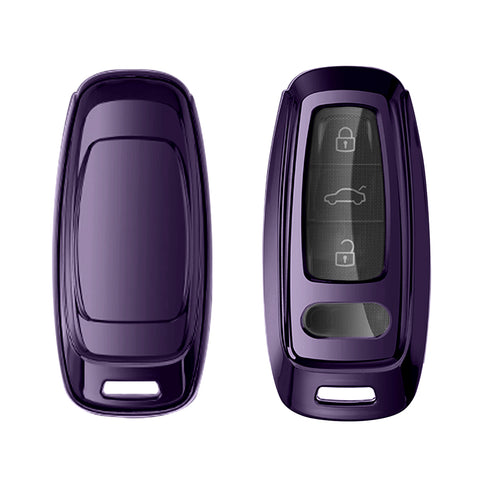 Xotic Tech Purple TPU Key Fob Shell Full Cover Case w/ Black Keychain, Compatible with Audi A6 C6 C5 A3 A4 B6 B7 B9 B8 A5 A2 Q5L Q3 A1 S3 A4L Q7 A5 A7 A8 Q5 R8 TT S5 S6 S7 S8 Smart Keyless Entry Key