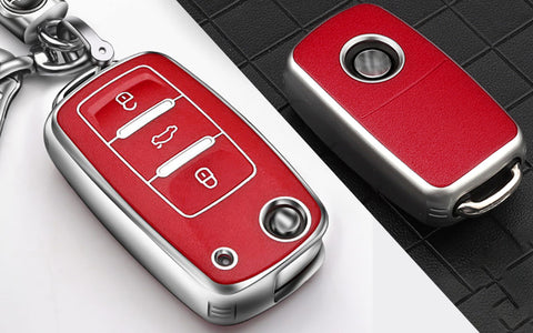 Key Fob Cover for VW Volkswagen Golf GTI Passat Beetle Tiguan Polo EOS Jetta MK1-MK6 3 Buttons,Soft TPU Full Protection Key Shell Case Smart Remote Entry,Red