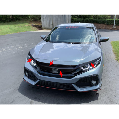 Glossy Black KK Vinyl Front Grille Chrome Delete Blackout For Civic 2016-2021