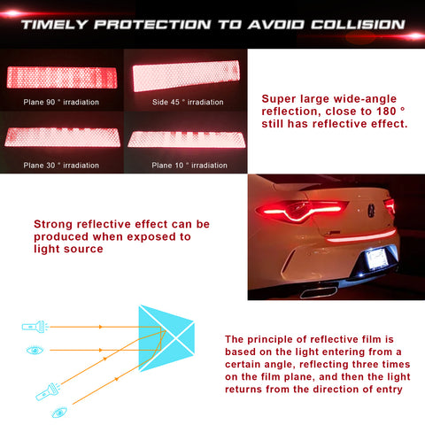 Red Exterior Reflective Body Safety Warning Strip Decals Universal for Car Trunk