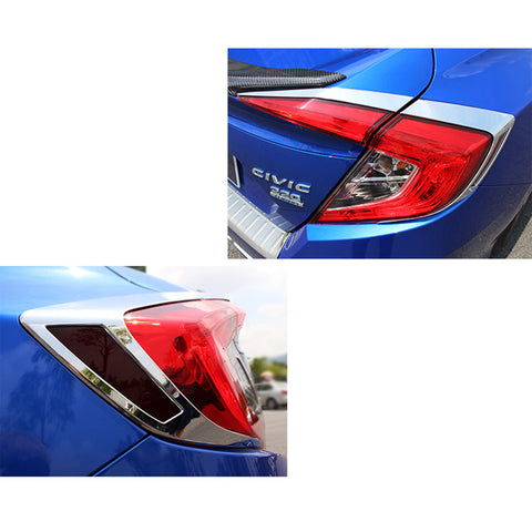 4x Sporty Racing Carbon Fiber Style / Styling ABS Chrome Rear Light Cover Trim for Honda Civic 2016-2019 Sedan Only