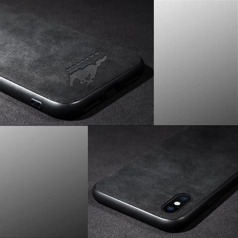 Luxury Super Mustang Logo Slim Leather Alcantara Suede Durable Protective Cover Case for iPhone 7 8 iPhone 7 8 Plus iPhone X