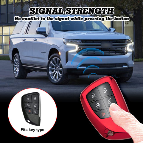 Red Soft TPU Full Protect Remote Key Fob Cover For Chevrolet Suburban 2021-2022